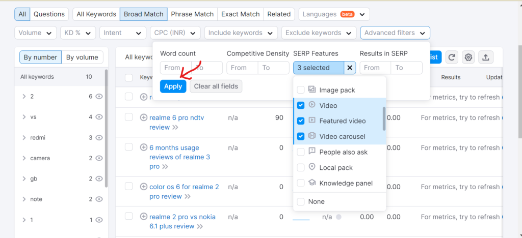 Compass navigating map with search terms highlighted